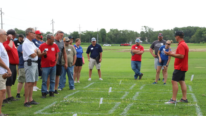 Matt Sousek speaking to Nebraska Turfgrass Field Day attendees. 