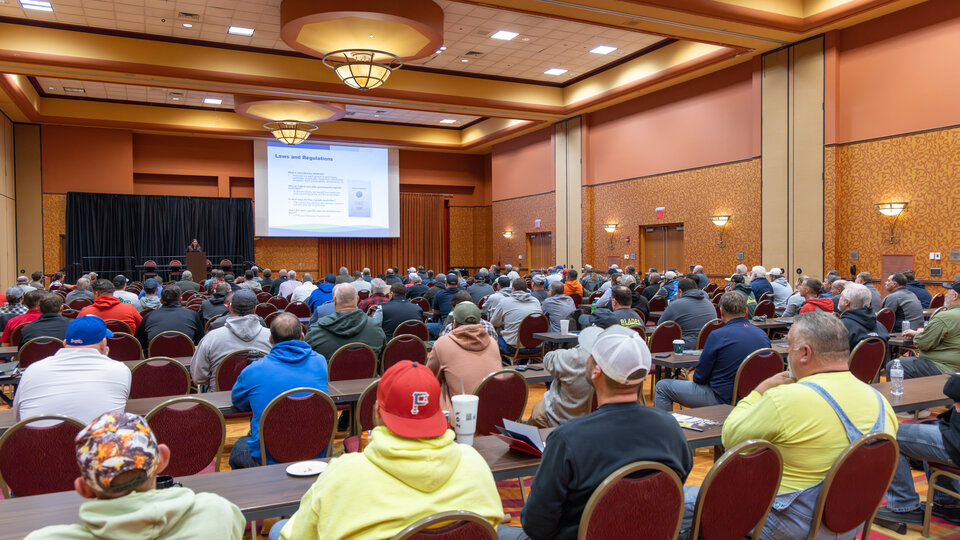 Holly Hillebrand, NDA, speaking to attendees for pesticide recertification during the Nebraska Turfgrass Conference. 