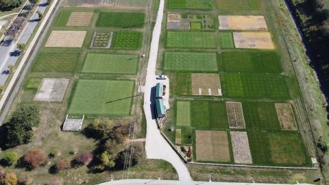 Aerial picture of East Campus Turfgrass Research Center. Taken by Matt Sousek. 