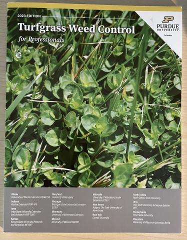 Picture of front cover of 2023 edition of Turfgrass Weed Control for Professionals.